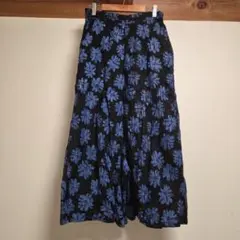 黒青花柄 ワイドパンツ