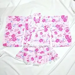 女の子　浴衣ドレス　セパレート　バラリボンハート柄　110のサムネイル