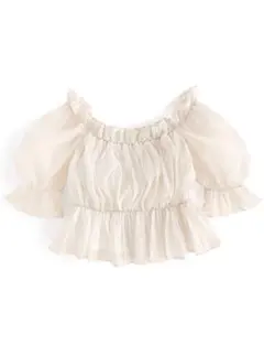 【新品タグ付き】シアーギャザーショート丈ブラウス[tu541] アイボリー