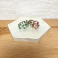 ビーズリング2点セット 韓国風フラワーリング ハンドメイド