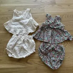 フリル付きホワイト・花柄　セットアップ