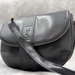 イヴ・サンローラン ブラックレザー ショルダーバッグ YSL ヴィンテージ