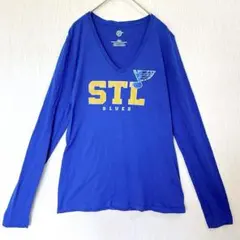 エヌエイチエル ロンT Vネック プリント M 青 綿 スポーツのサムネイル