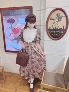 青木美沙子 ヨーク襟 トワルドジュイ柄 しまむらコラボ 원피스 M ピンク