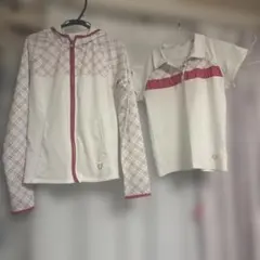 ホワイト＆ピンク チェック柄 ジャケット＆Tシャツセット