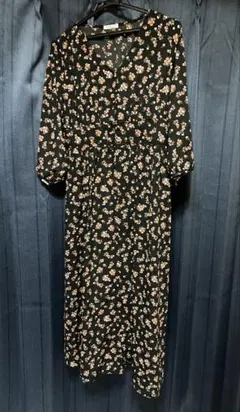 花柄ロングワンピース 長袖 黒
