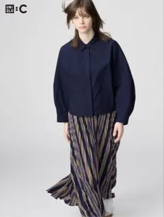 ユニクロC　コットンコクーンシャツ　ネイビー