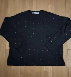 新品ZARA ビジュー装飾 ニット長袖トップス