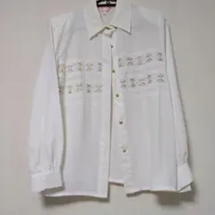 SOSUL DO PURE 刺繍ホワイトシャツ 肩パッドレトロ