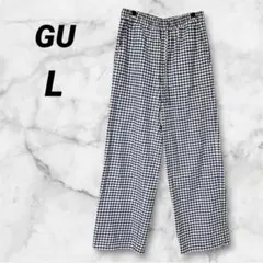 GU ジーユー【L】チェック柄 ワイドパンツ ウエストゴム