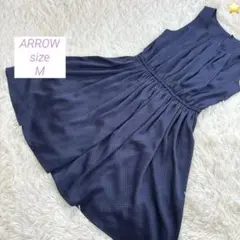 【ARROW】ノースリーブワンピース/パーティ/ネイビー/M/ドット柄/膝上のサムネイル