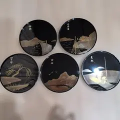 天然木製漆塗 図変わり風景画 東海道五十三次の図金蒔絵 黒塗吸物椀 5