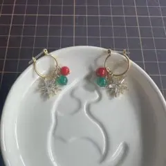 3色ピアス　プラポスト　雪の結晶モチーフ フープピアス