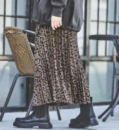 ニコアンド スウェードプリーツスカート モカヒョウ柄 Lサイズ 暖かい！