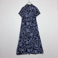 ザンパ リーフ柄半袖ロングワンピース M 総柄　カジュアル　上品　シアーのサムネイル