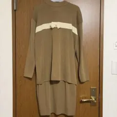 レディース　ニット　スカート　ワンピース　セットアップ　ブラウン　長袖　M-L