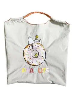 スヌーピー PEANUTS 刺繍エコバッグ トートバッグ　ライトグレー　Mサイズ