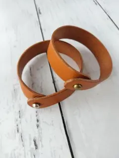 ハンドメイド　レザー　ブレスレット　本革　ヌメ革　キャメル　セット