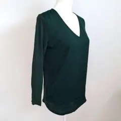 【ZARA】ザラ　レディース　薄手　長袖カットソー　S　緑　無地　Vネック