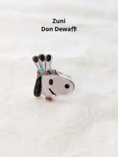 新品ズニ族ドンデワ作キャラクターリング指輪スヌーピー黒耳 ズニ Don・Dewa ドンデワ インレイ