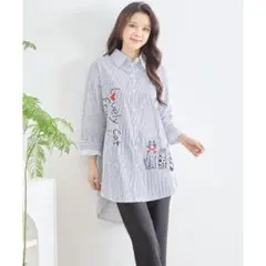 新品 アートネコデザイン ブラウス ストライプ シャツ 猫 刺繍 カジュアル