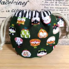 ハンドメイド まるいミニ巾着 (ハニーチューン ねこ柄 イエロー