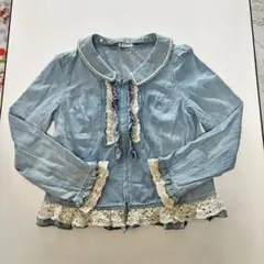 axes femme フリル付きライトブルーデニムジャケット