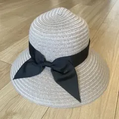 Ray BEAMS リボンハット 麦わら帽子　ライトグレー