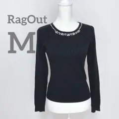 【RagOut】ビジュー付きリブニット　ブラック　黒　薄手　L　カジュアル