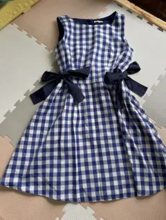 青と白のチェック柄ノースリーブワンピースM