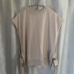 ベージュ サイドリボン オーバーサイズニットベスト