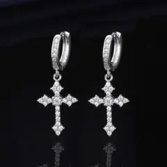 クロス型クリスタルフープピアス