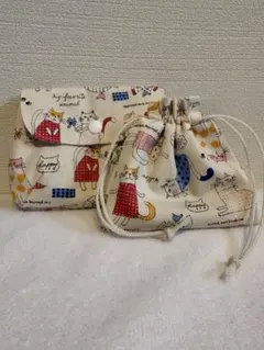 ❤️猫柄 ポーチと巾着セット‪‪❤︎‬
