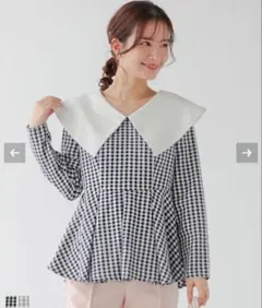 ✨新品未使用タグ付✨フィットモア　ビッグカラーギンガムチェックトップス　ペプラムのサムネイル