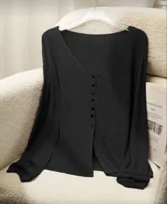 シアー　黒　カーディガン　ブラック　ニット　カーディガン Vネック shein