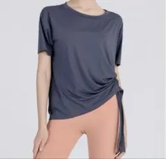 yomoment ヨモ サイドシャーリング入り 半袖TシャツL 吸湿速乾