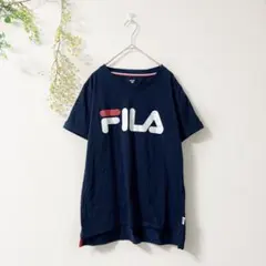 FILA　Tシャツ　袖折り返し　スポーティー　カジュアル　ネイビー　ロゴ　LLのサムネイル