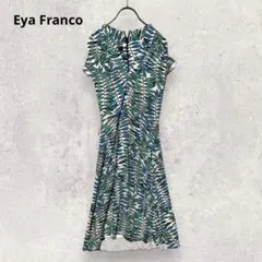 エヴァフランコ リーフ柄 ワンピース M リゾート風 フレア ショートスリーブ