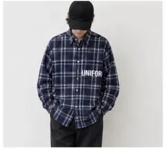 UNIFORM EXPERIMENT チェックシャツ 長袖 ネイビー