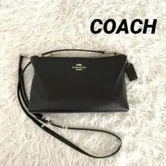 【COACH】コーチショルダーバッグ レザー　ロゴ型押し　ブラック　美品