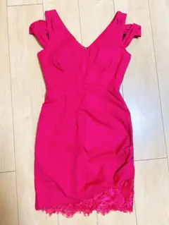 【DEA】鮮やかなピンク レース　ミニドレス Ｓ