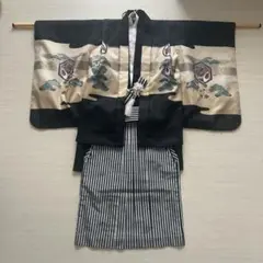 七五三 5歳男の子 羽織 着物 長襦袢 袴 帯 懐剣 雪駄 110cm 黒 鷹