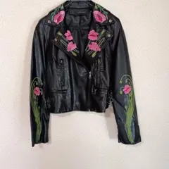 AFTF BASIC 花柄刺繍 ライダースジャケット