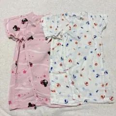 ミキハウス　ベビー甚平 双子　白とピンクセット