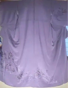 紫色 花柄刺繍 和装 着物