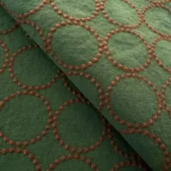 s23-gb▼140×50cm▼コットンリネン刺繡生地▼タンバリン　グリーン