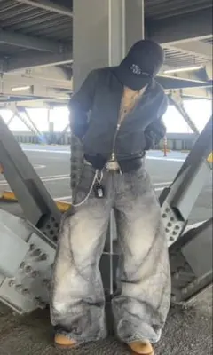 早い者勝ち！！ワイドシルエット デニムパンツ グレー elevのサムネイル