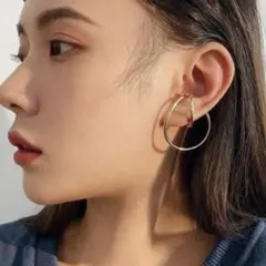 フープイヤーカフ ノンホール イヤリング 韓国　ゴールド 上品 両耳 イヤカフ