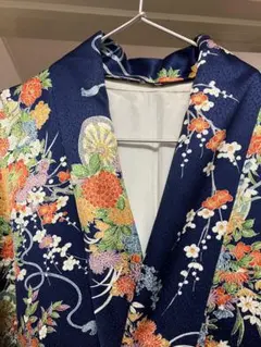 紺色花柄小紋着物