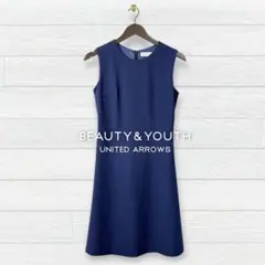 BEAUTY&YOUTH ノースリーブ ひざ丈ワンピース ブルー ＳUNITED